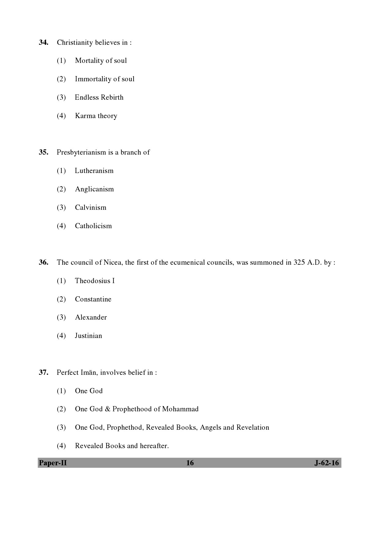 UGC NET Comparative Study of Religions Question Paper II July 2016 16