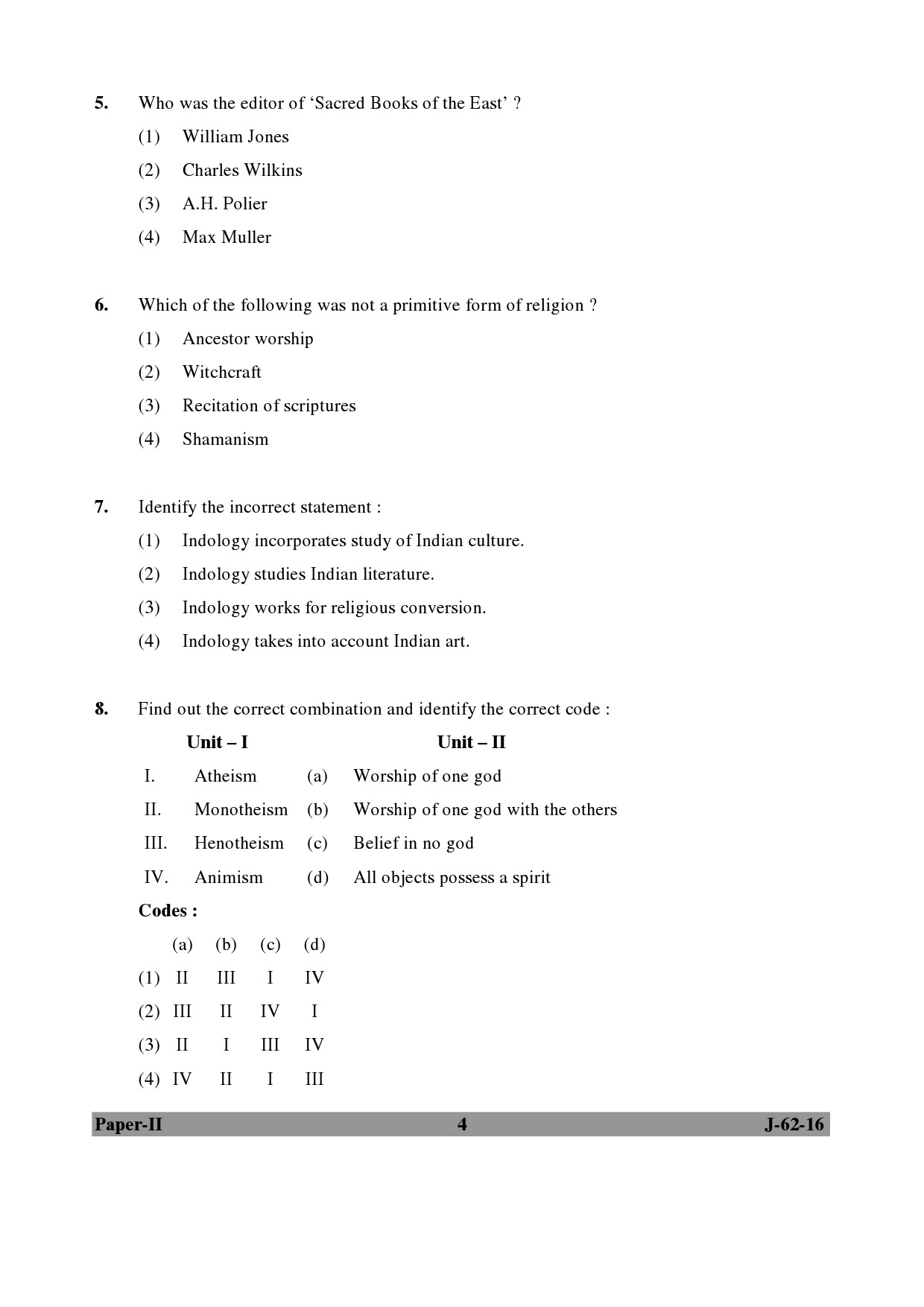 UGC NET Comparative Study of Religions Question Paper II July 2016 4