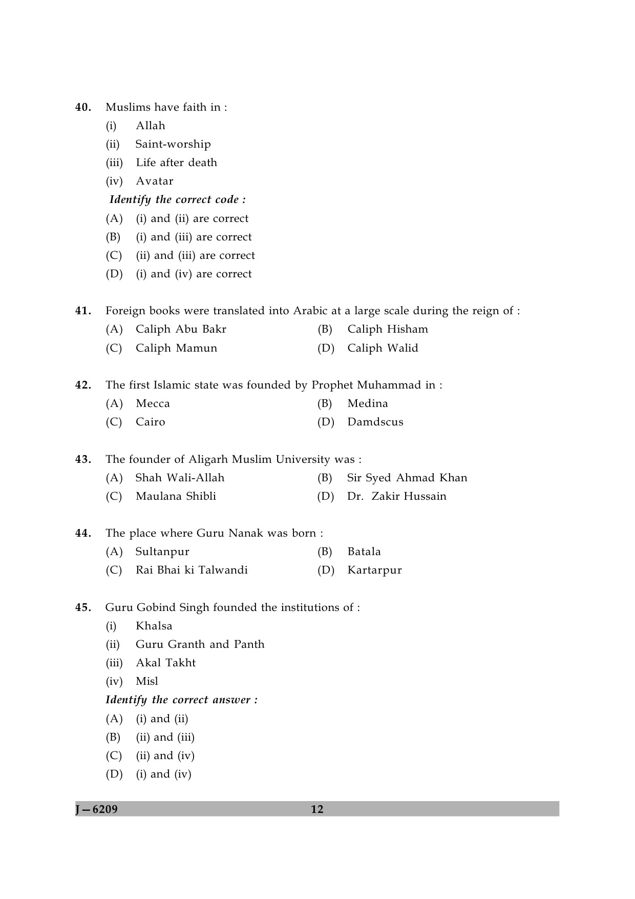 UGC NET Comparative Study of Religions Question Paper II June 2009 12