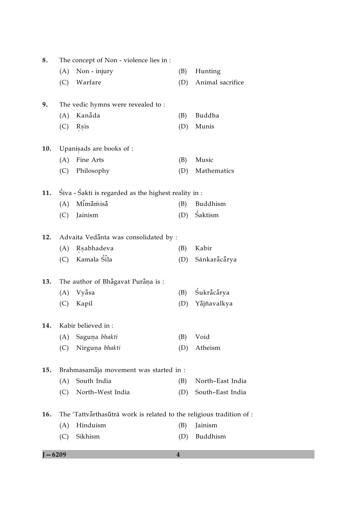 UGC NET Comparative Study of Religions Question Paper II June 2009 4