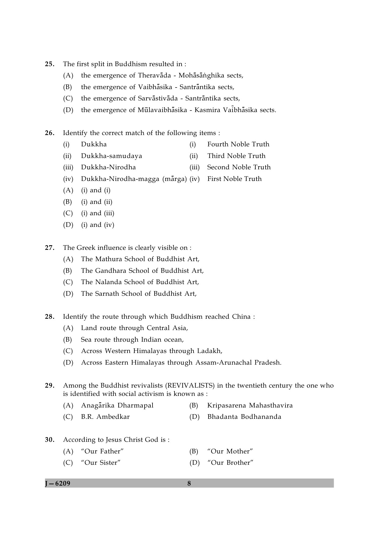 UGC NET Comparative Study of Religions Question Paper II June 2009 8