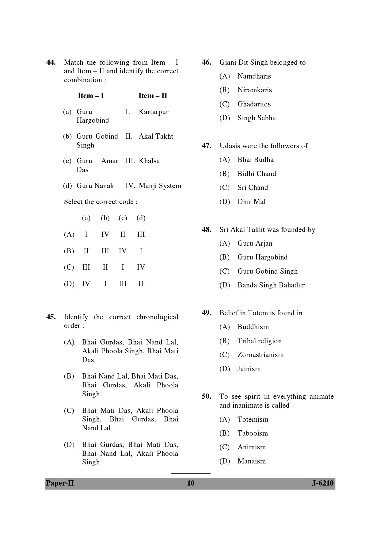 UGC NET Comparative Study of Religions Question Paper II June 2010 10