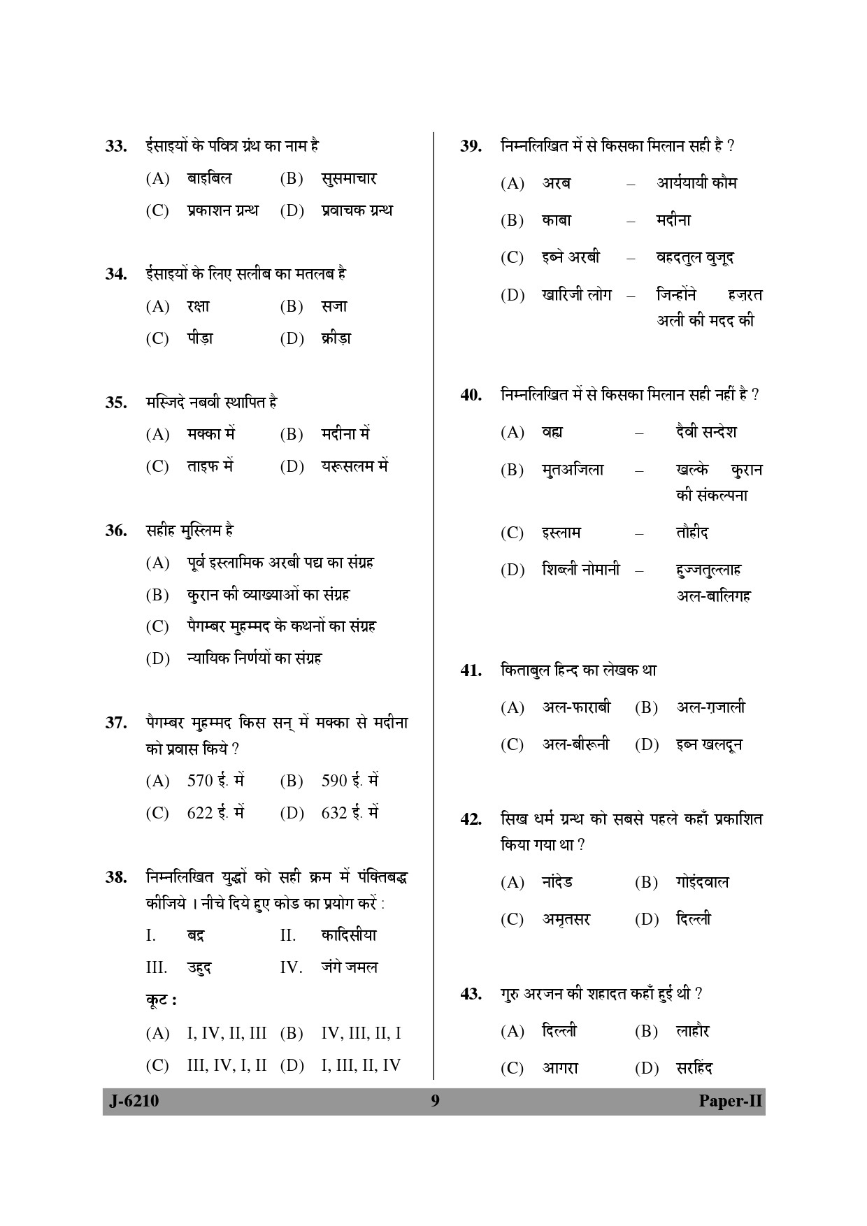 UGC NET Comparative Study of Religions Question Paper II June 2010 9