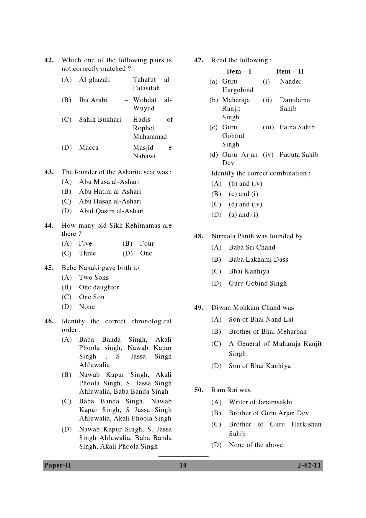 UGC NET Comparative Study of Religions Question Paper II June 2011 10