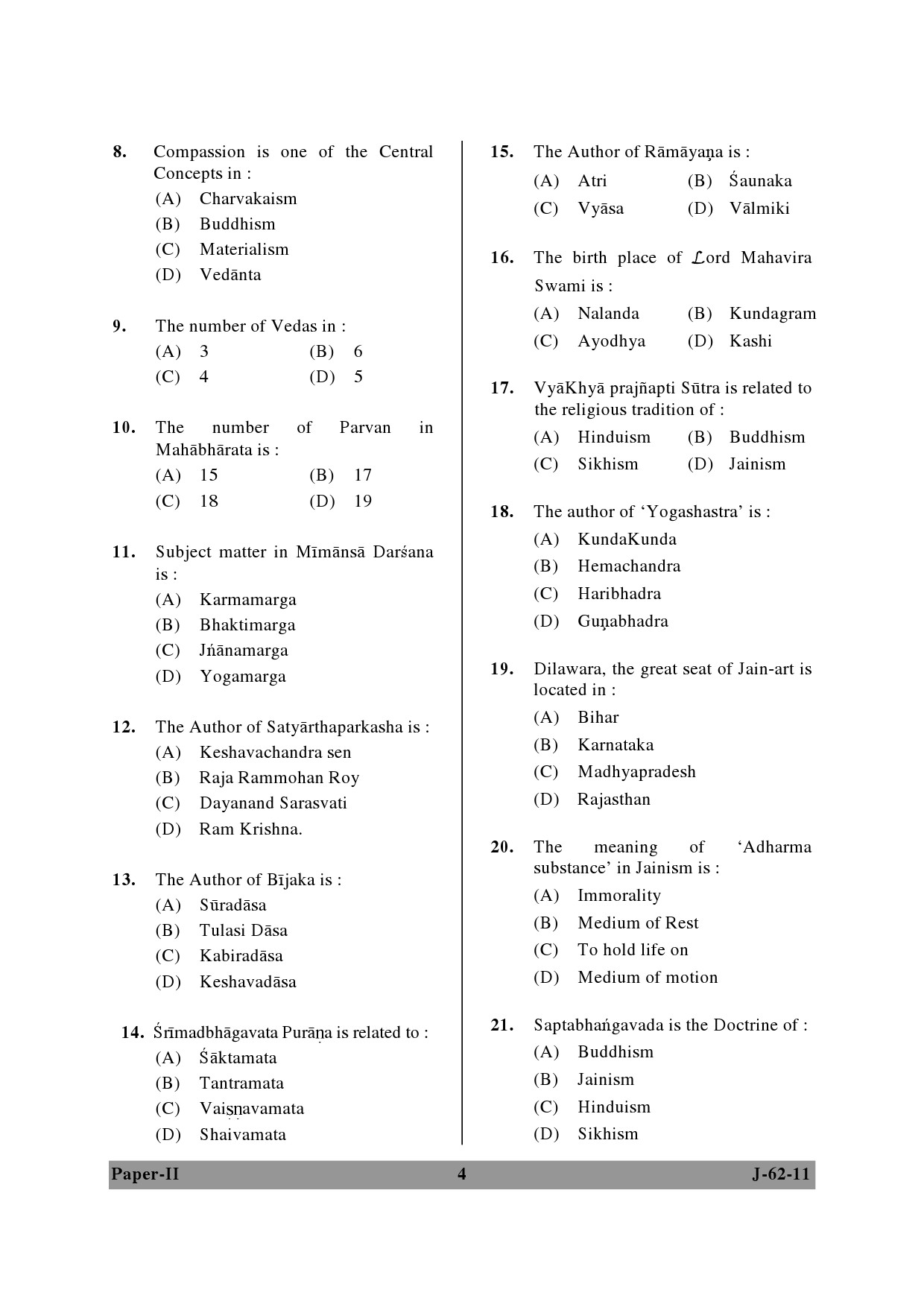 UGC NET Comparative Study of Religions Question Paper II June 2011 4