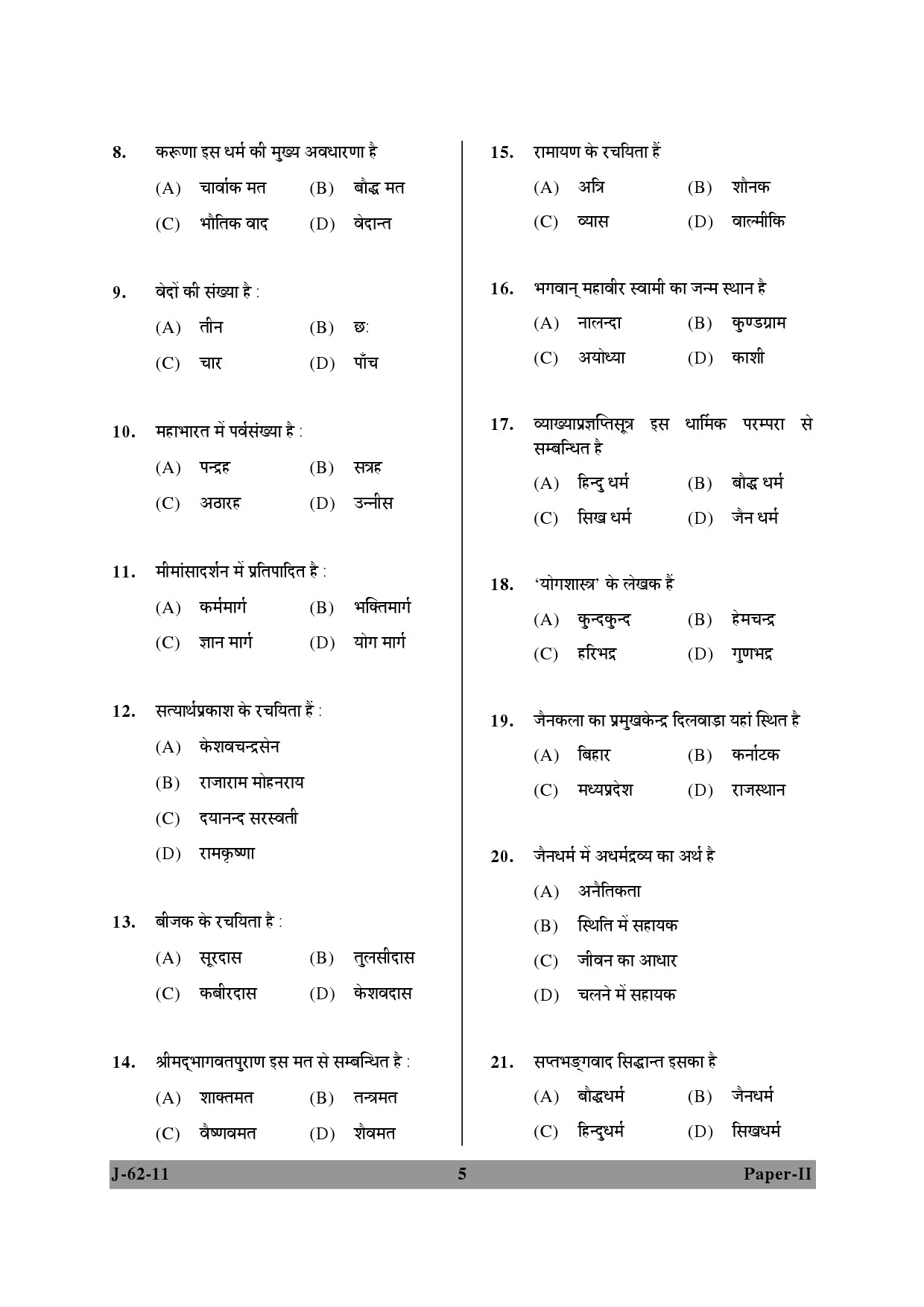 UGC NET Comparative Study of Religions Question Paper II June 2011 5