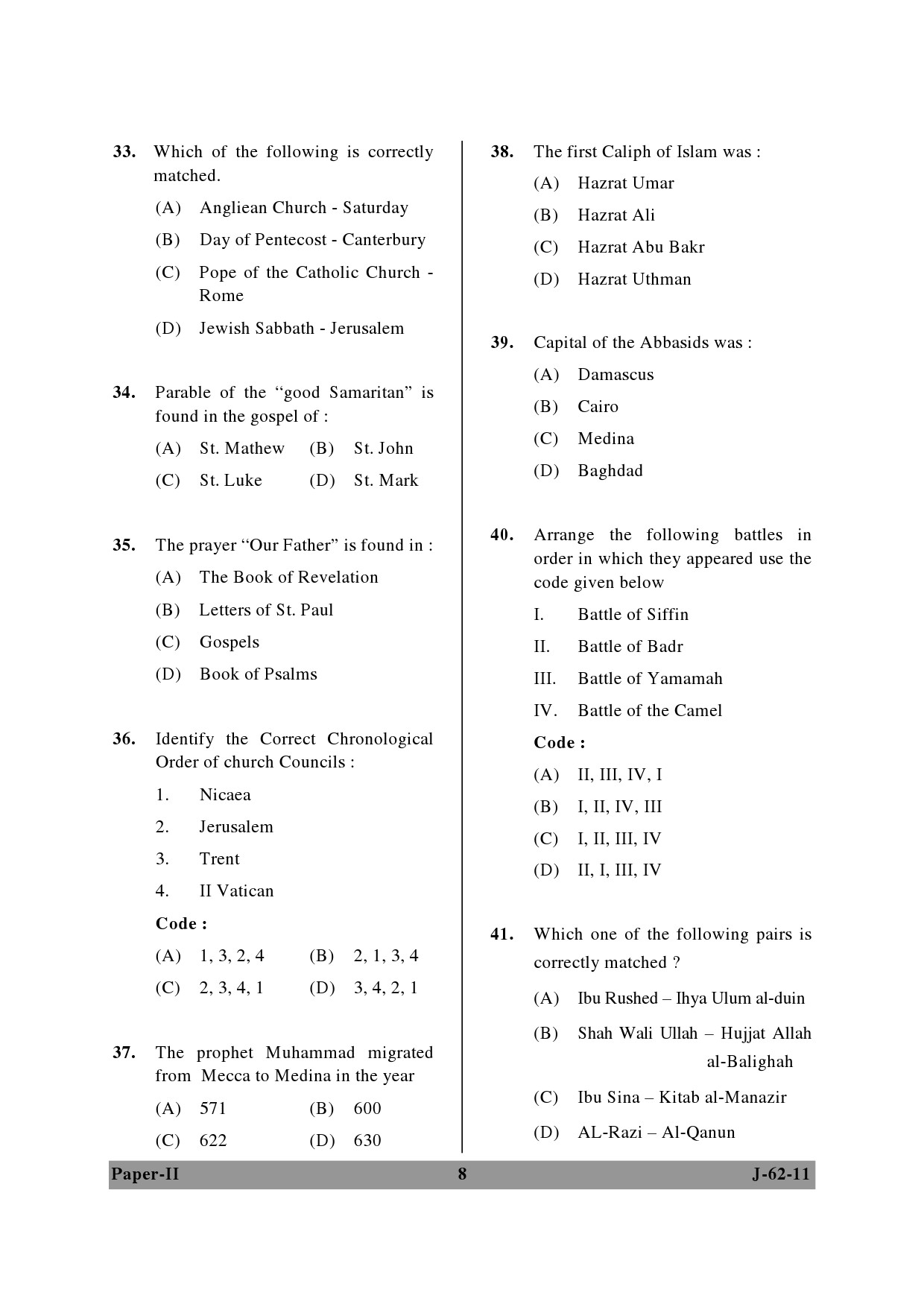 UGC NET Comparative Study of Religions Question Paper II June 2011 8