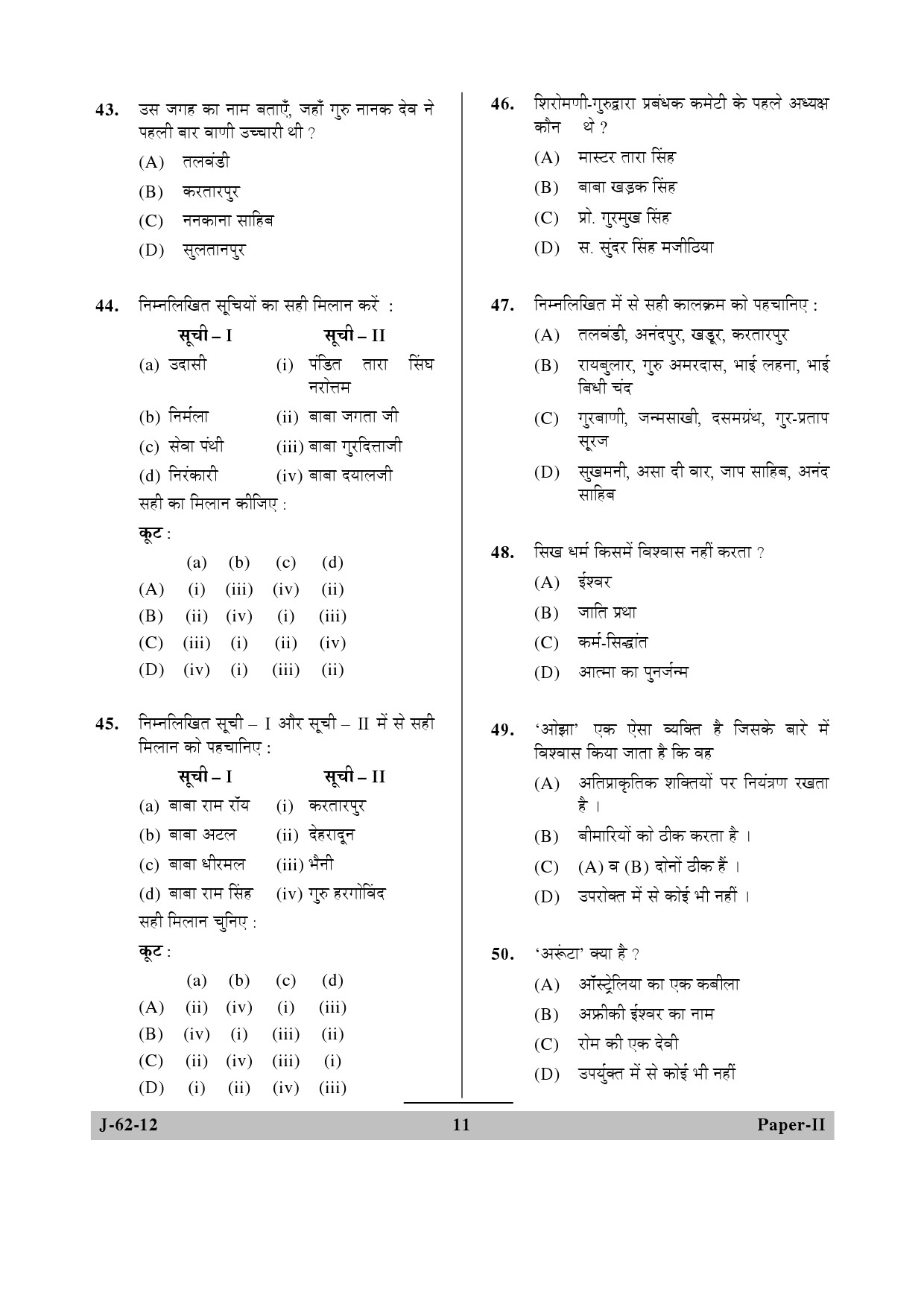 UGC NET Comparative Study of Religions Question Paper II June 2012 11