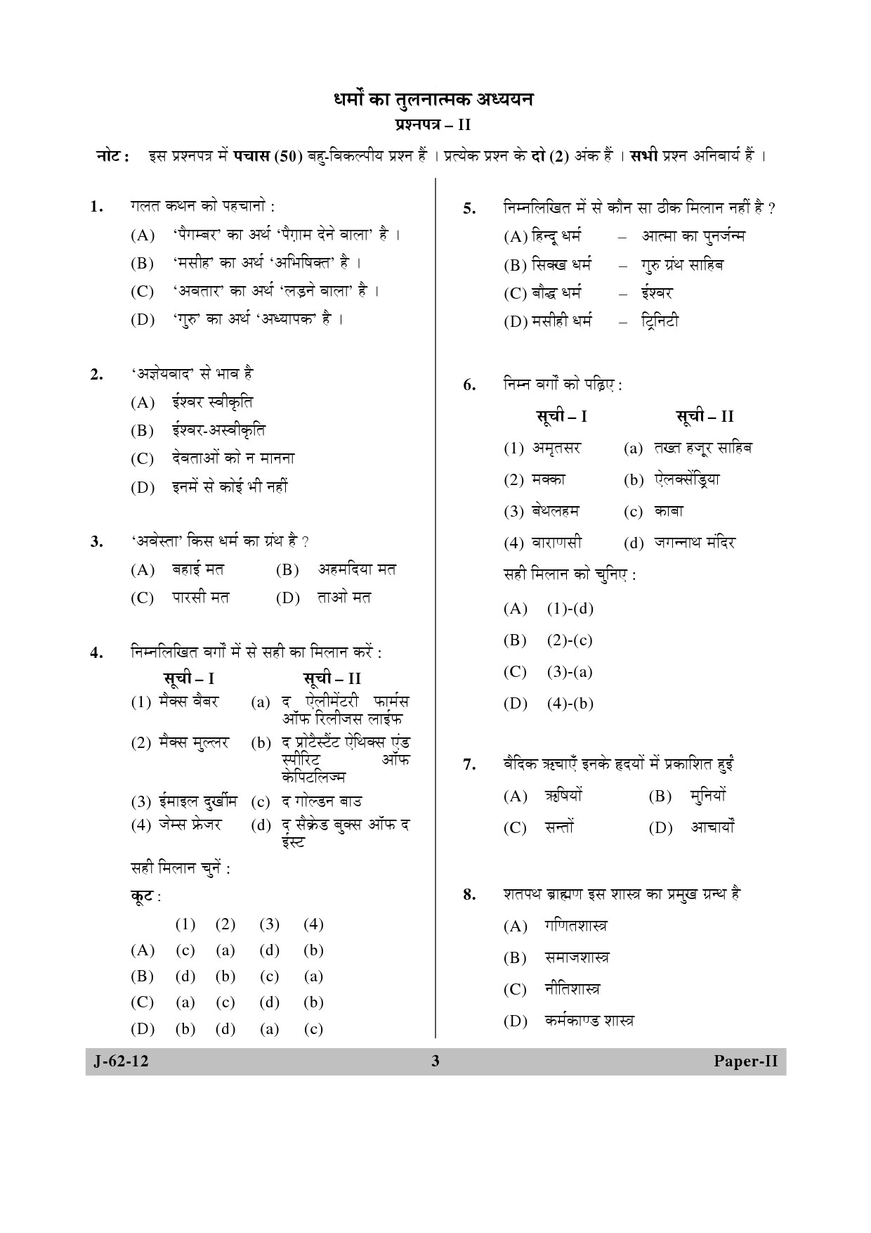 UGC NET Comparative Study of Religions Question Paper II June 2012 3