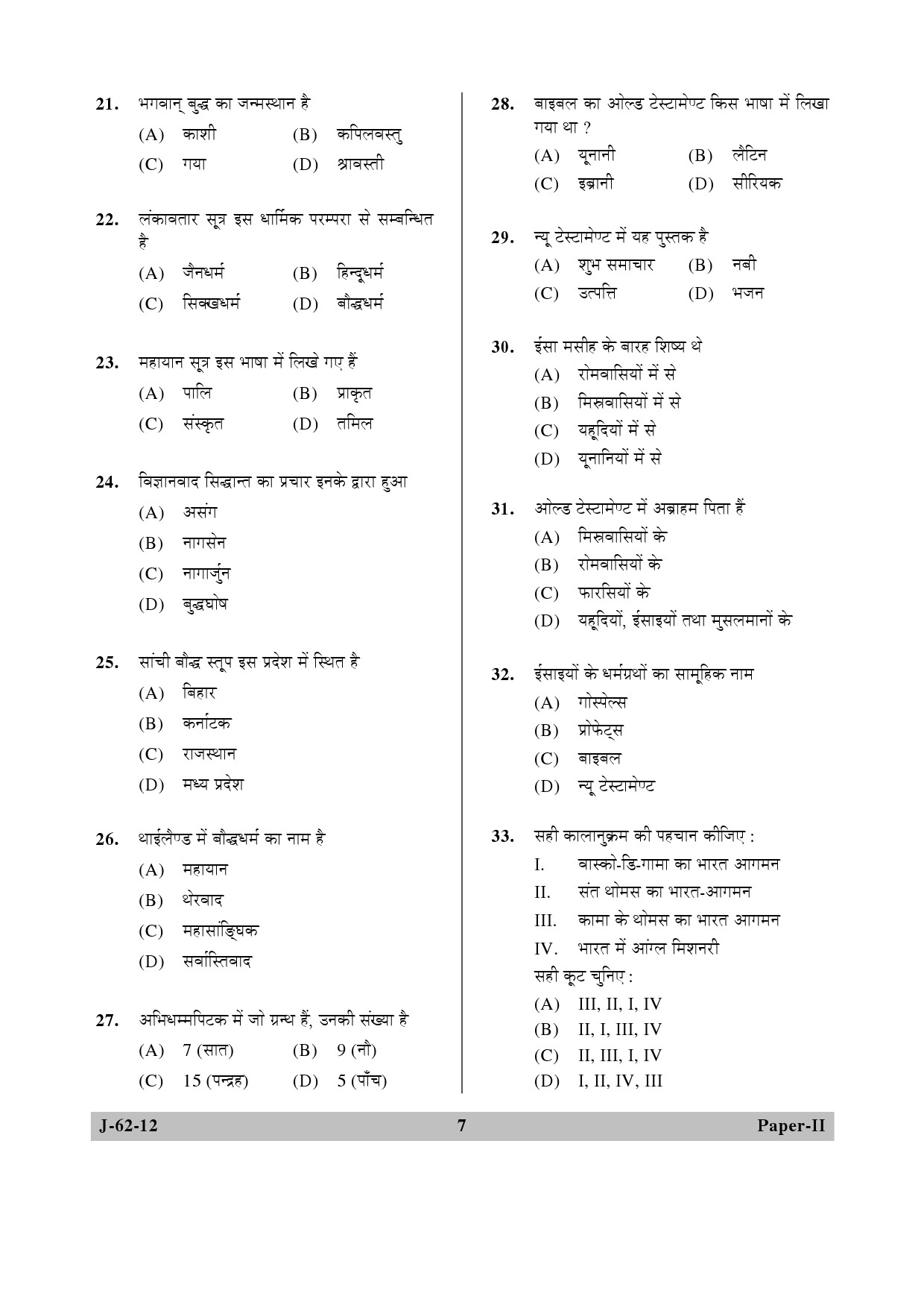 UGC NET Comparative Study of Religions Question Paper II June 2012 7