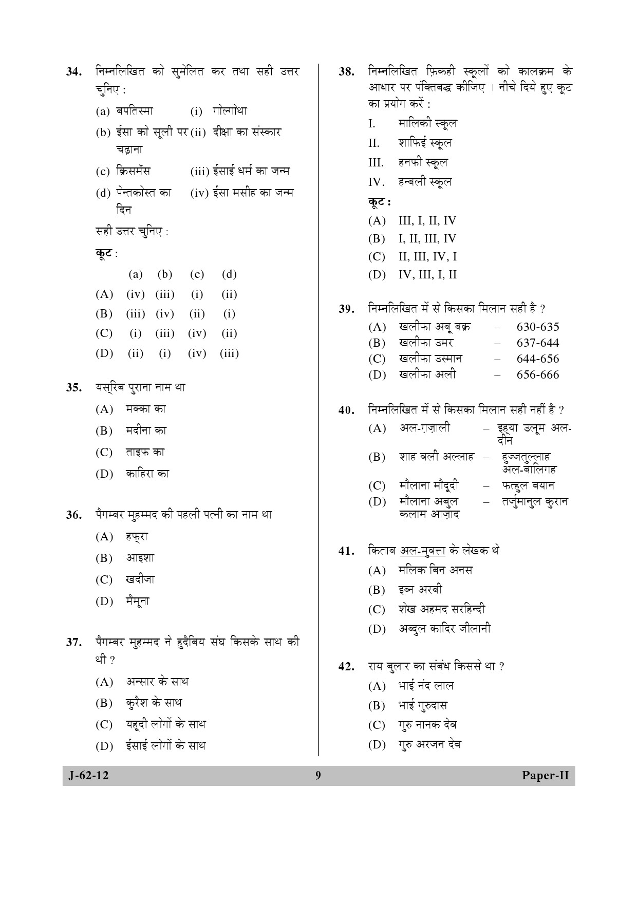 UGC NET Comparative Study of Religions Question Paper II June 2012 9