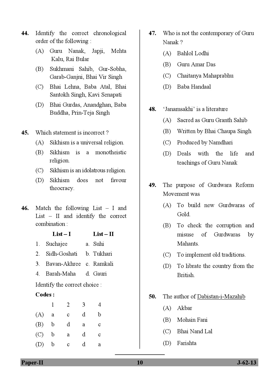 UGC NET Comparative Study of Religions Question Paper II June 2013 10