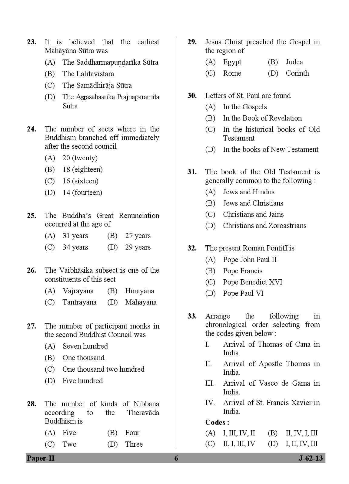 UGC NET Comparative Study of Religions Question Paper II June 2013 6