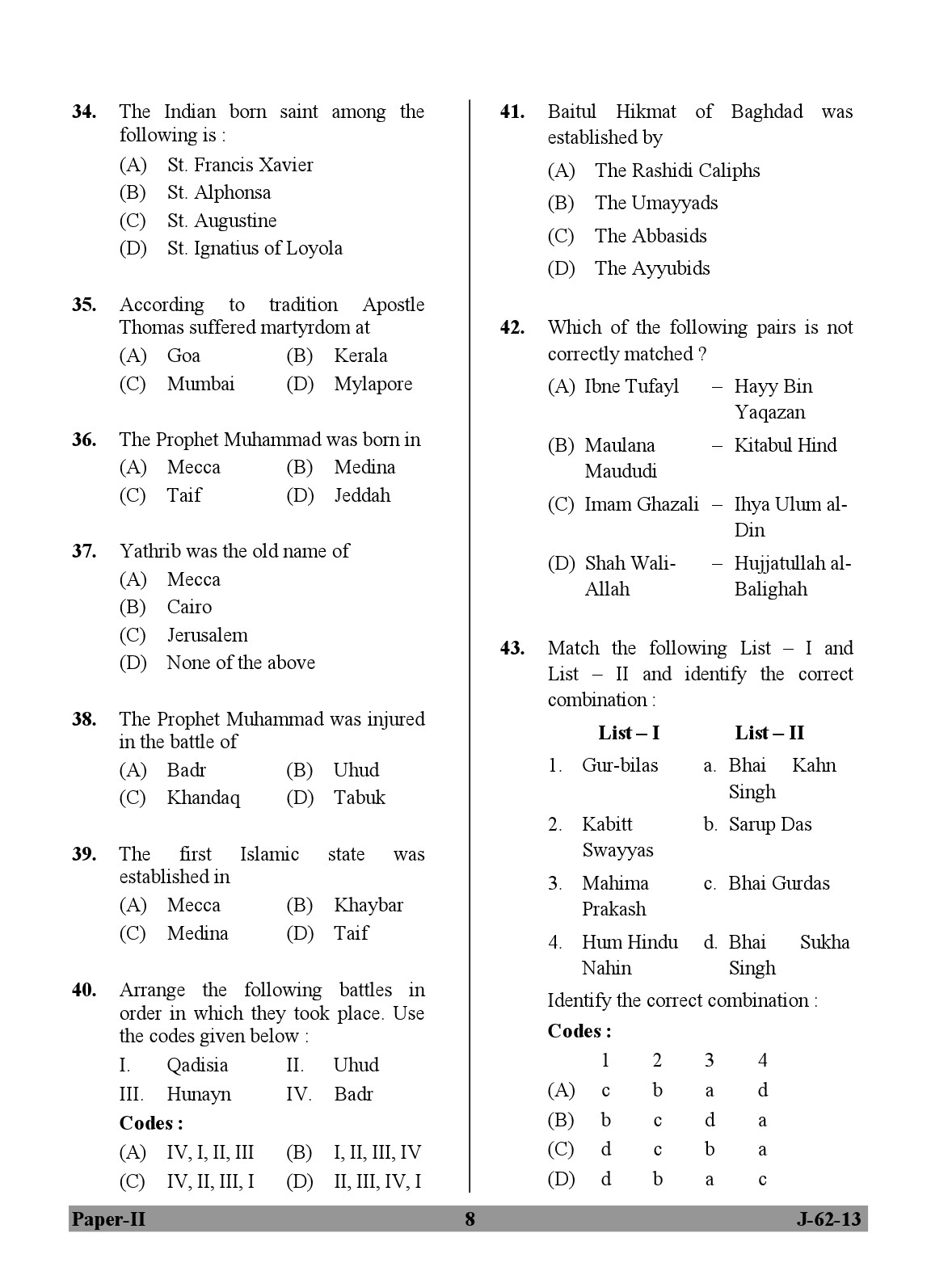 UGC NET Comparative Study of Religions Question Paper II June 2013 8