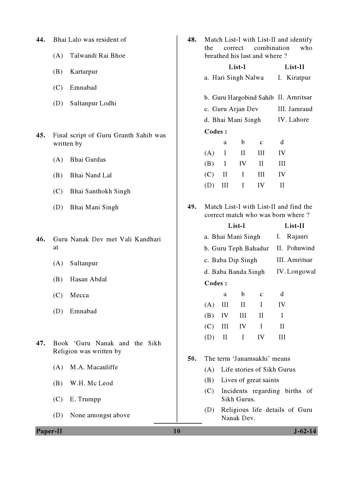 UGC NET Comparative Study of Religions Question Paper II June 2014 10