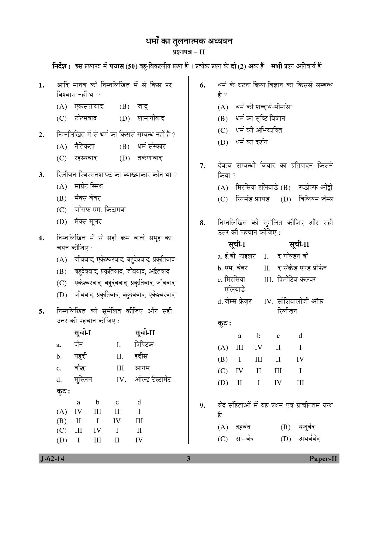 UGC NET Comparative Study of Religions Question Paper II June 2014 3