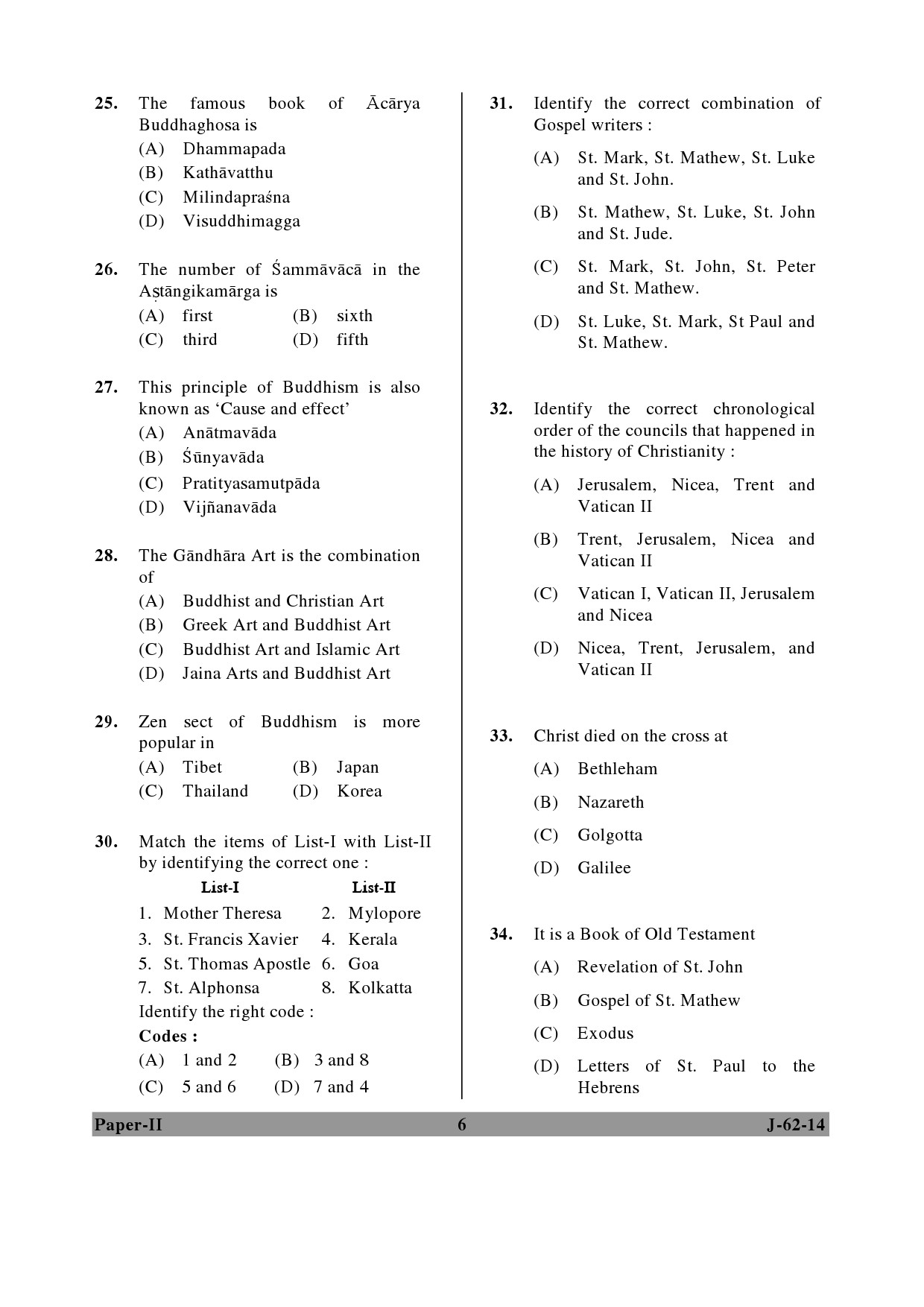 UGC NET Comparative Study of Religions Question Paper II June 2014 6