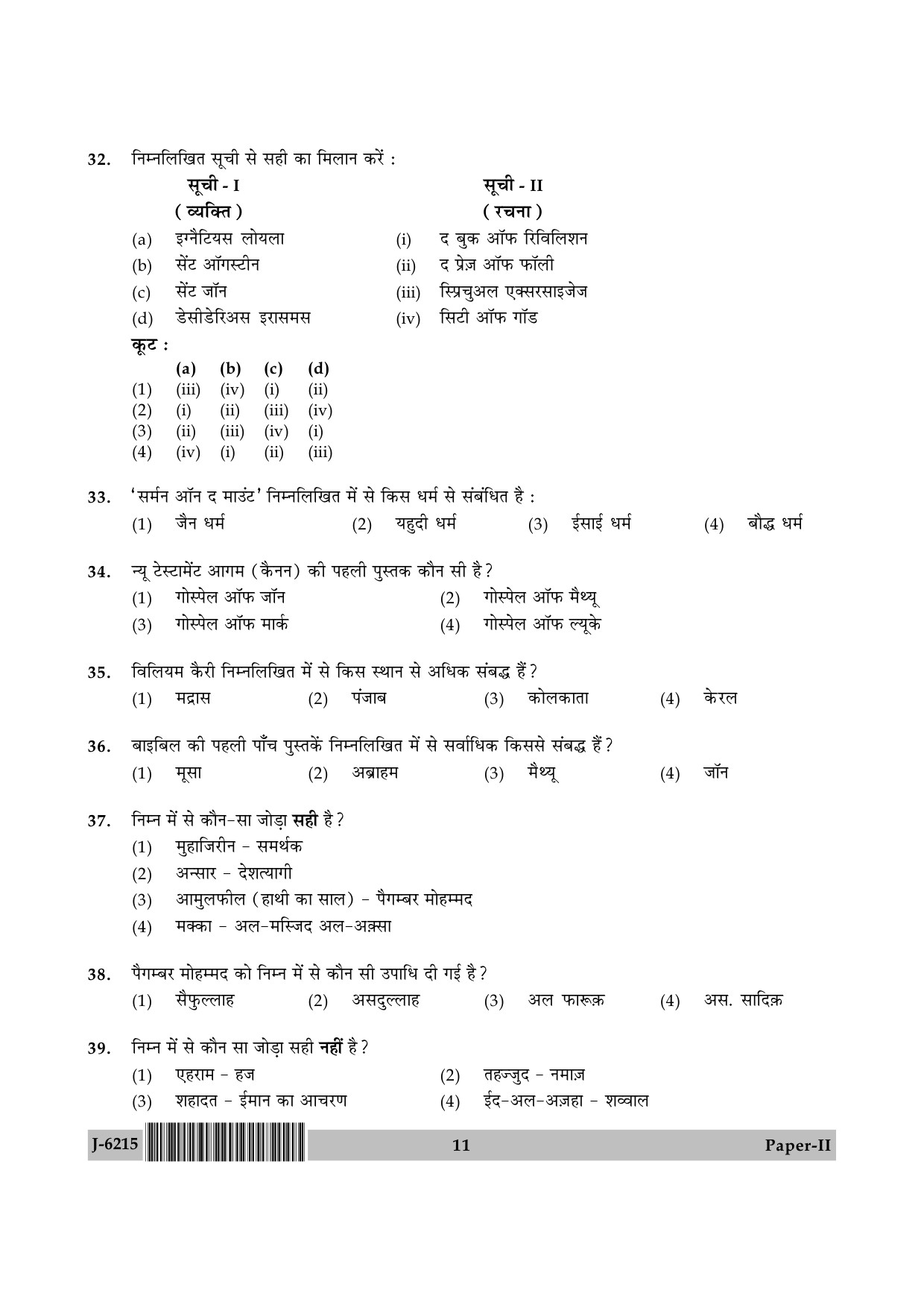 UGC NET Comparative Study of Religions Question Paper II June 2015 11