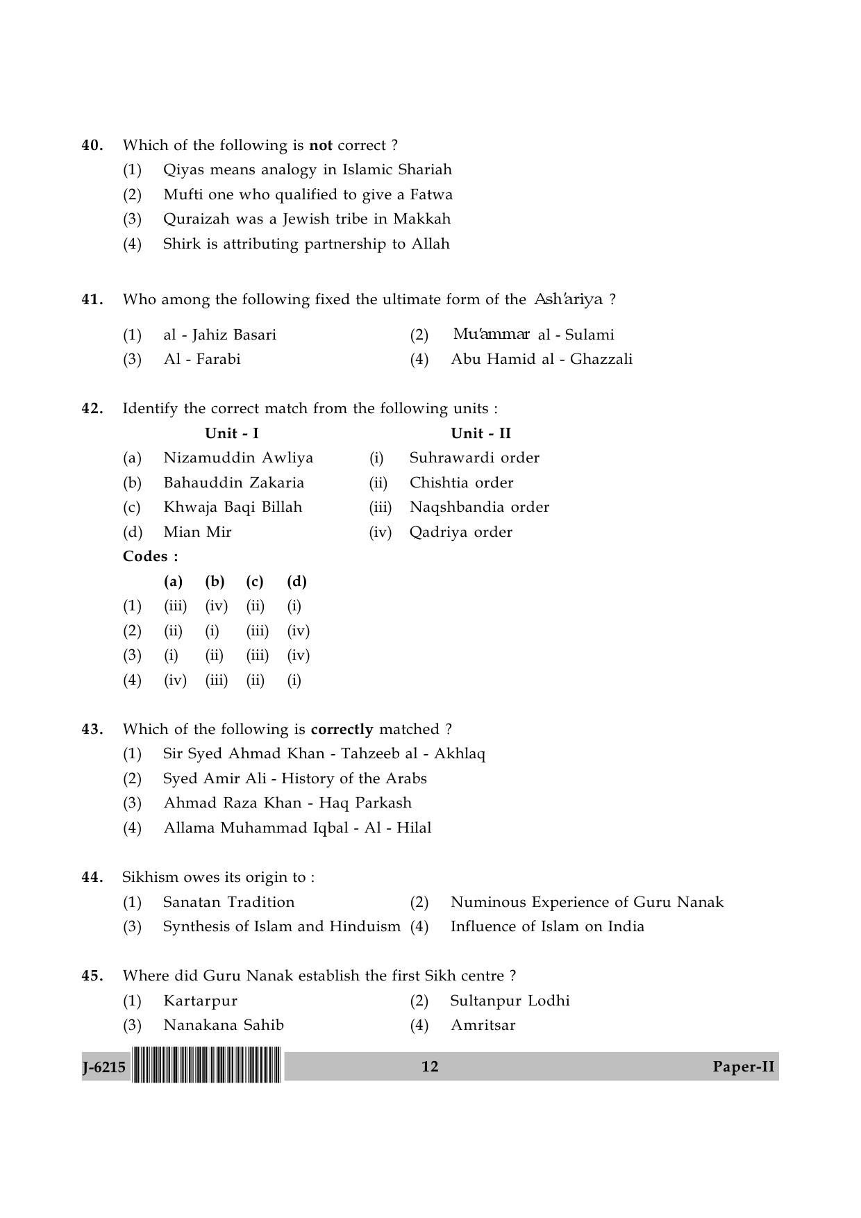 UGC NET Comparative Study of Religions Question Paper II June 2015 12