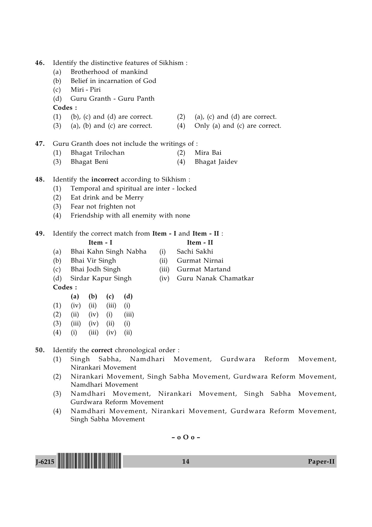 UGC NET Comparative Study of Religions Question Paper II June 2015 14