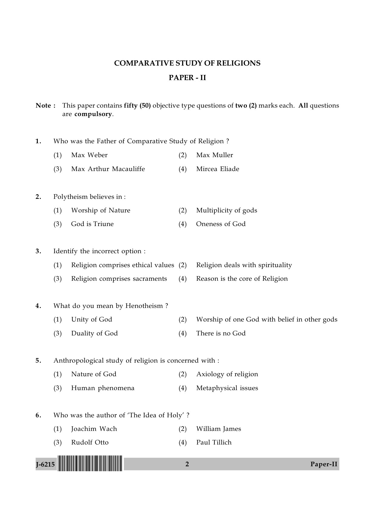 UGC NET Comparative Study of Religions Question Paper II June 2015 2