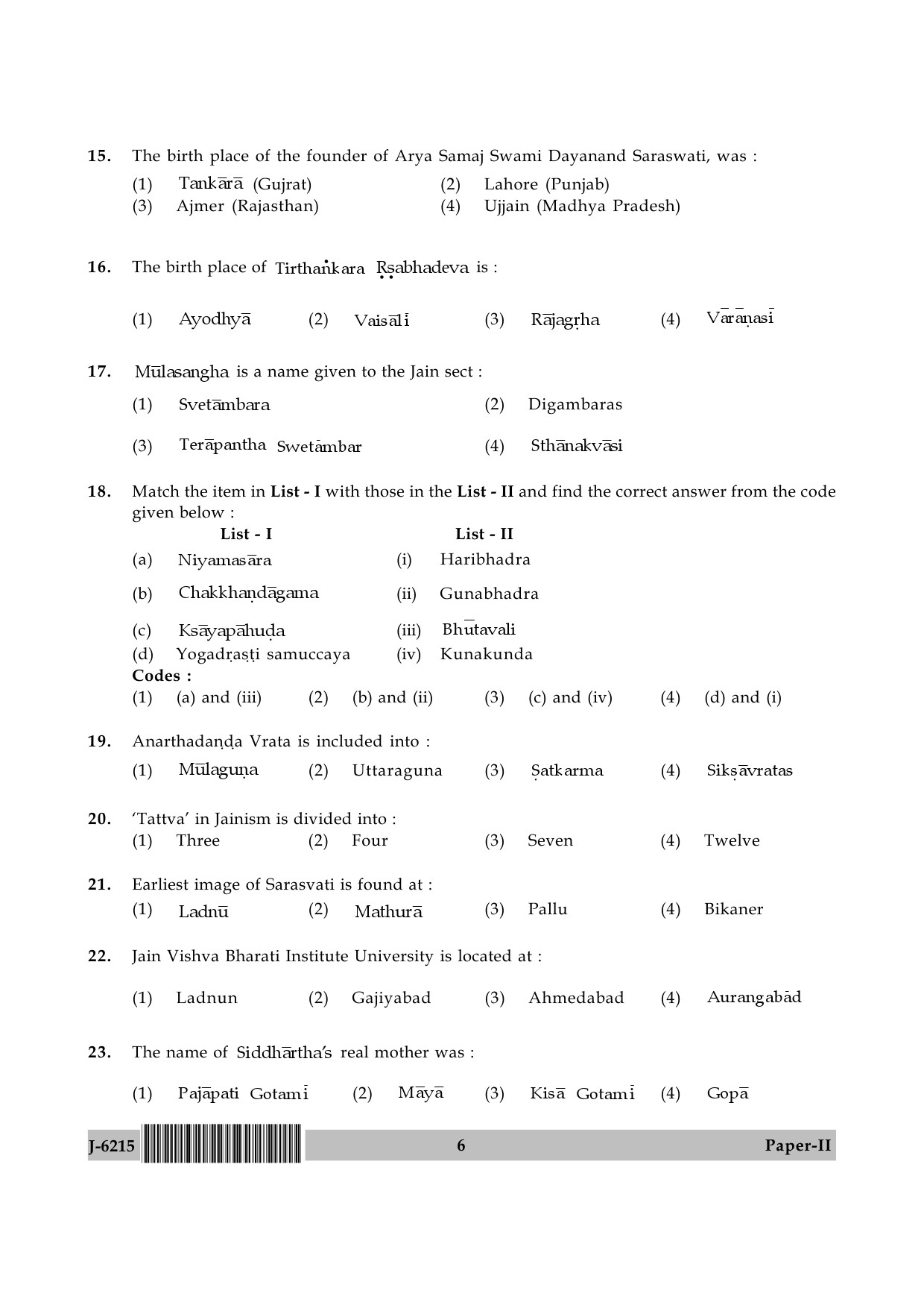 UGC NET Comparative Study of Religions Question Paper II June 2015 6