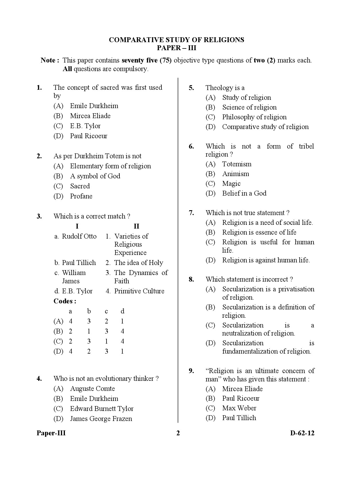 UGC NET Comparative Study of Religions Question Paper III December 2012 2