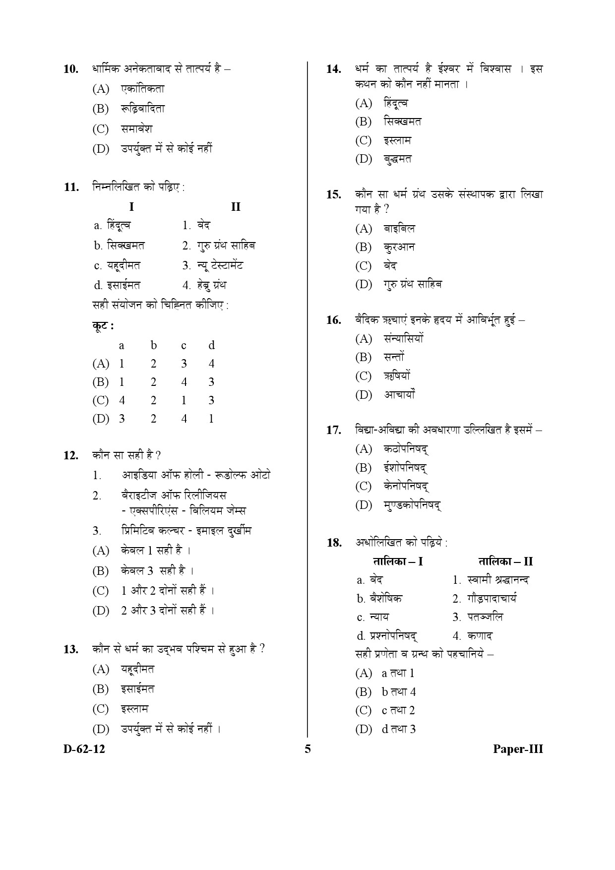 UGC NET Comparative Study of Religions Question Paper III December 2012 5