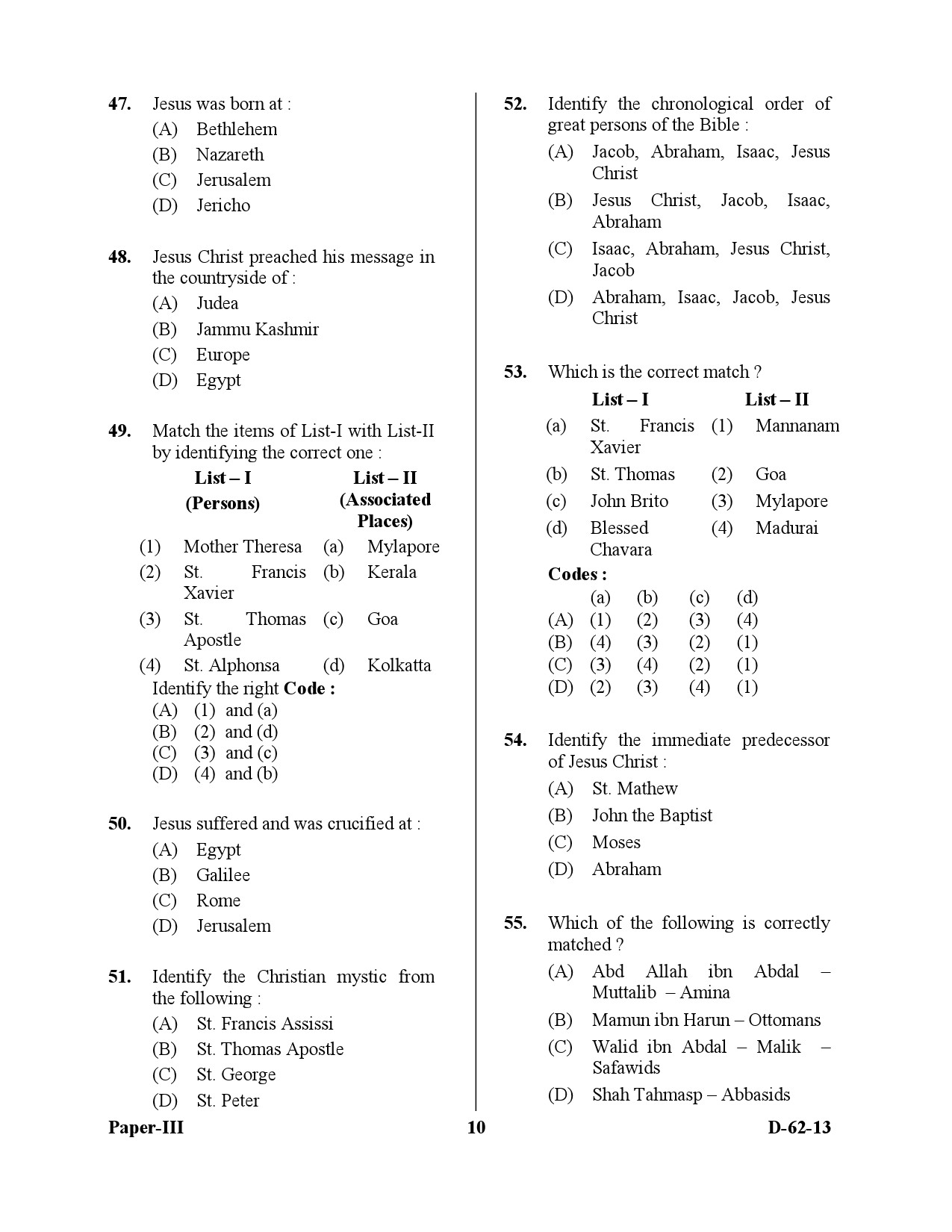 UGC NET Comparative Study of Religions Question Paper III December 2013 10