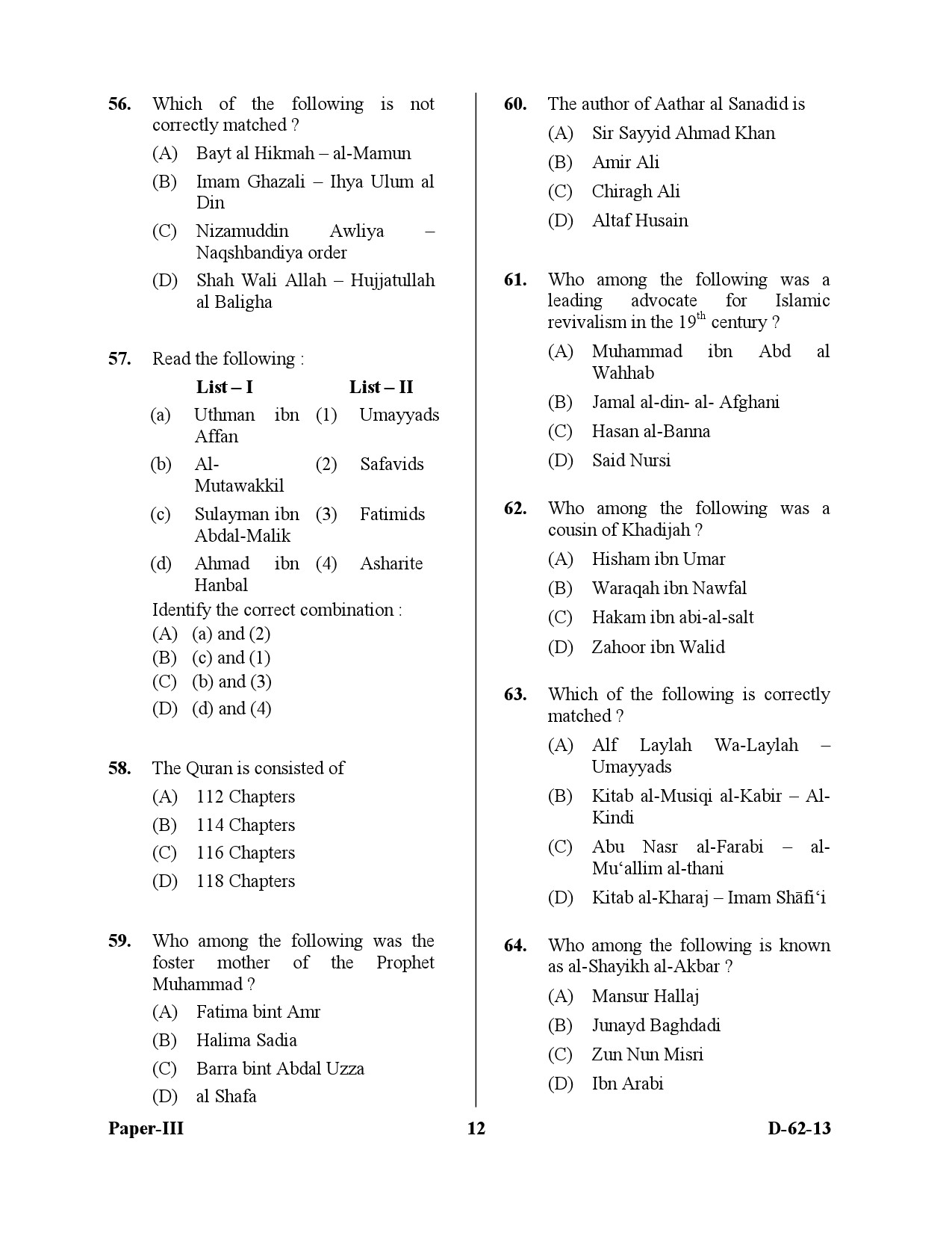 UGC NET Comparative Study of Religions Question Paper III December 2013 12