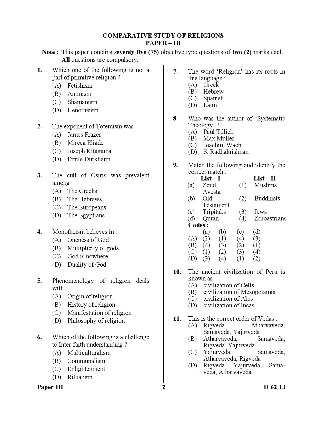 UGC NET Comparative Study of Religions Question Paper III December 2013 2