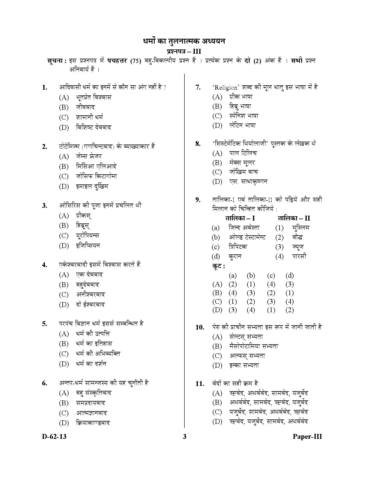 UGC NET Comparative Study of Religions Question Paper III December 2013 3