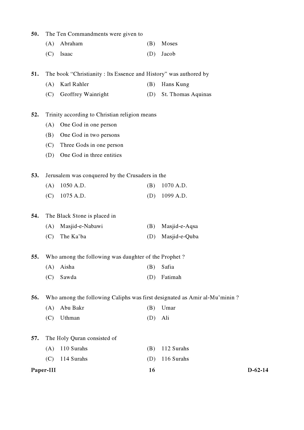 UGC NET Comparative Study of Religions Question Paper III December 2014 16