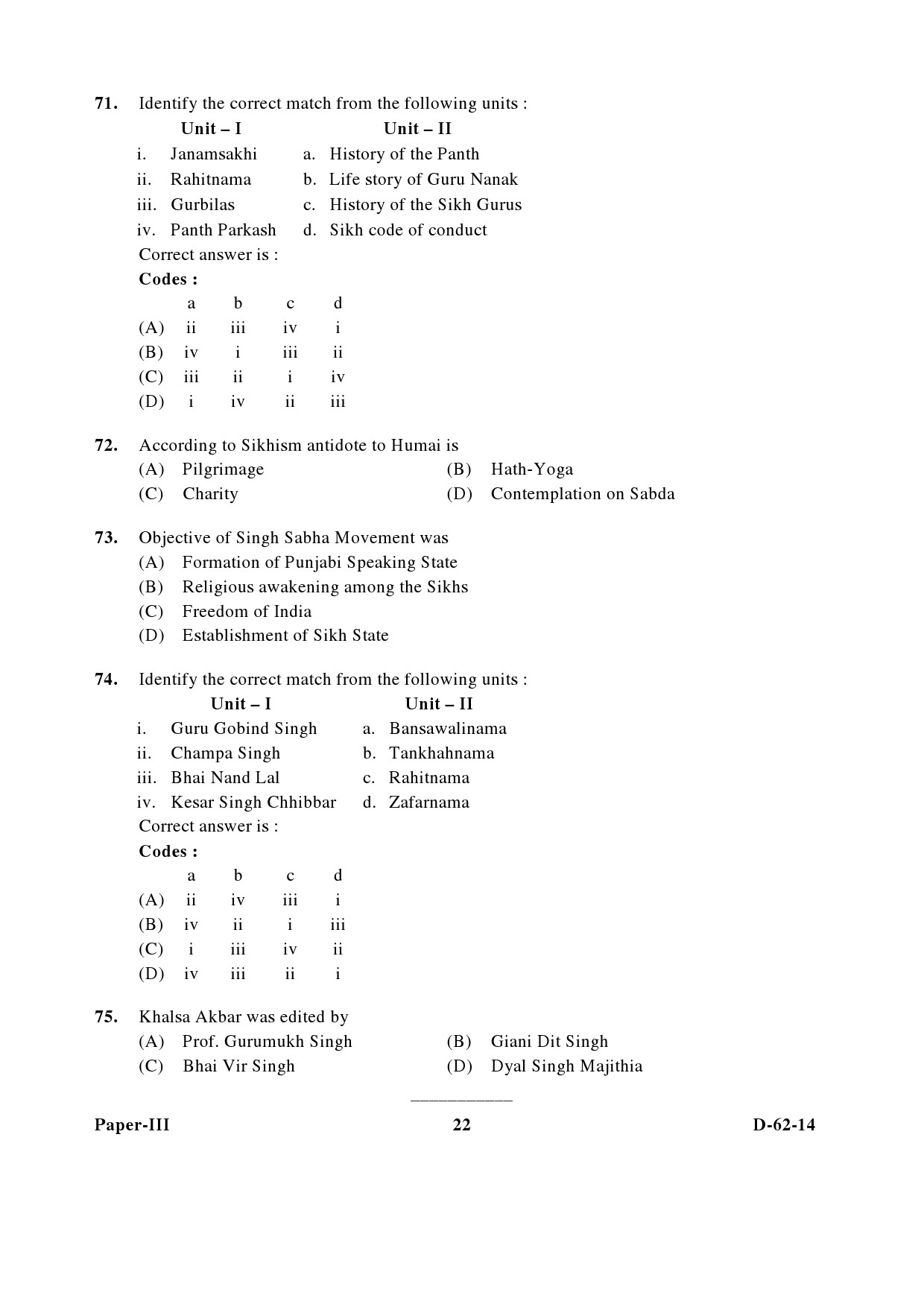 UGC NET Comparative Study of Religions Question Paper III December 2014 22