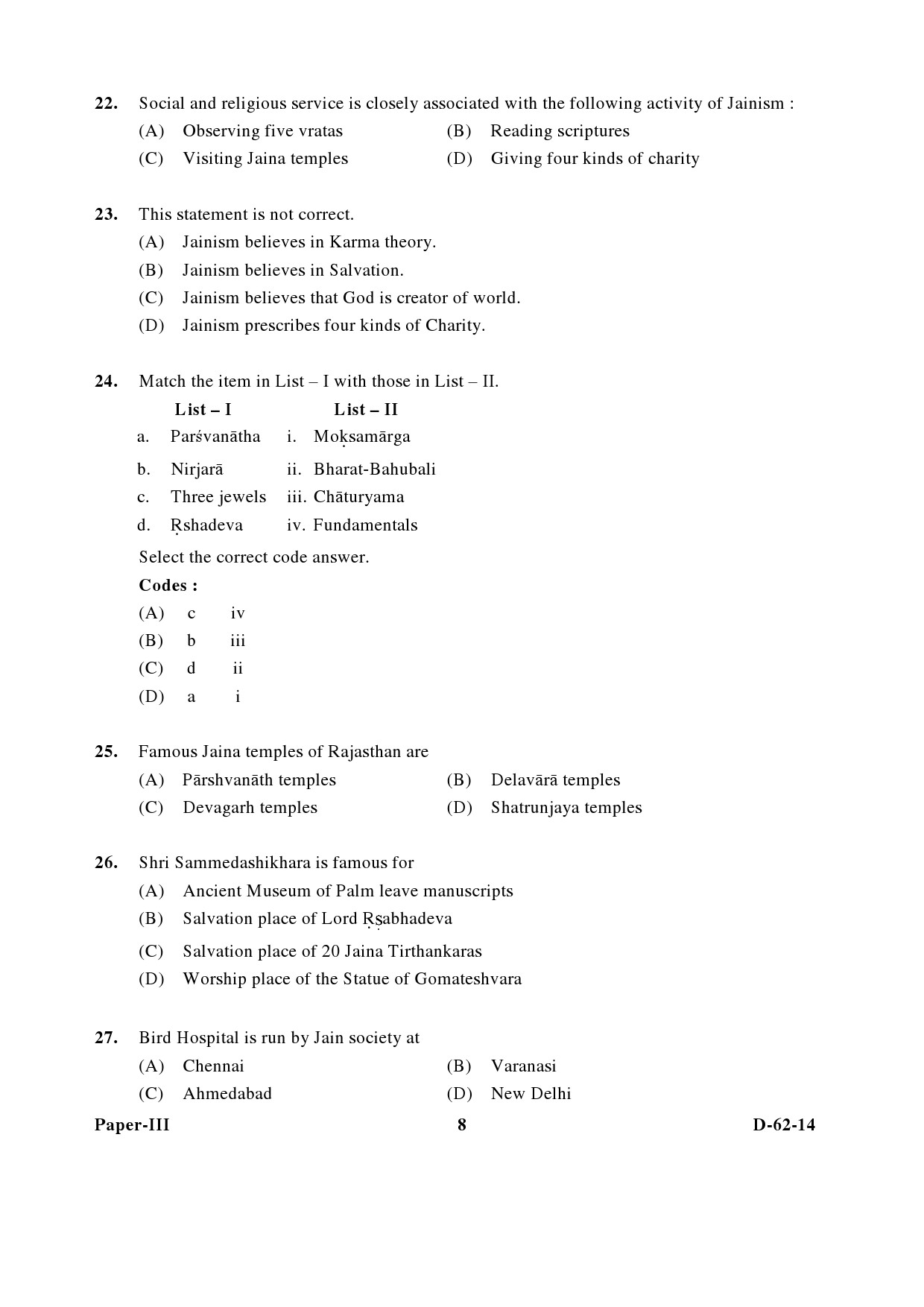 UGC NET Comparative Study of Religions Question Paper III December 2014 8