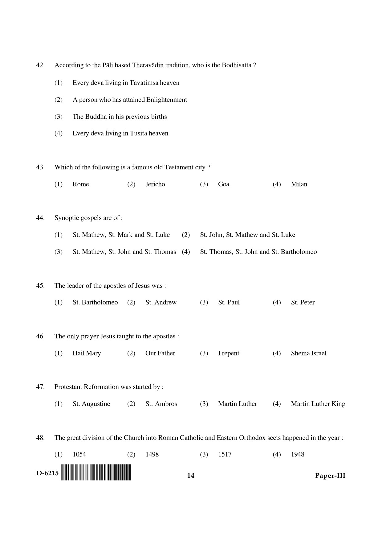 UGC NET Comparative Study of Religions Question Paper III December 2015 14