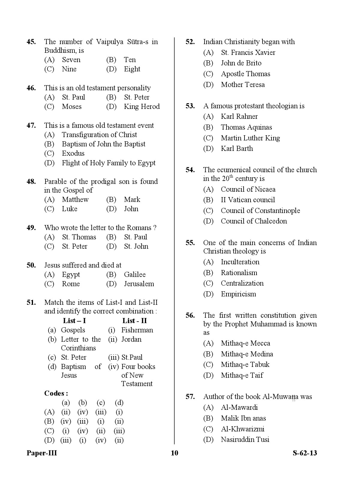 UGC NET Comparative Study of Religions Question Paper III Exam September 2013 10