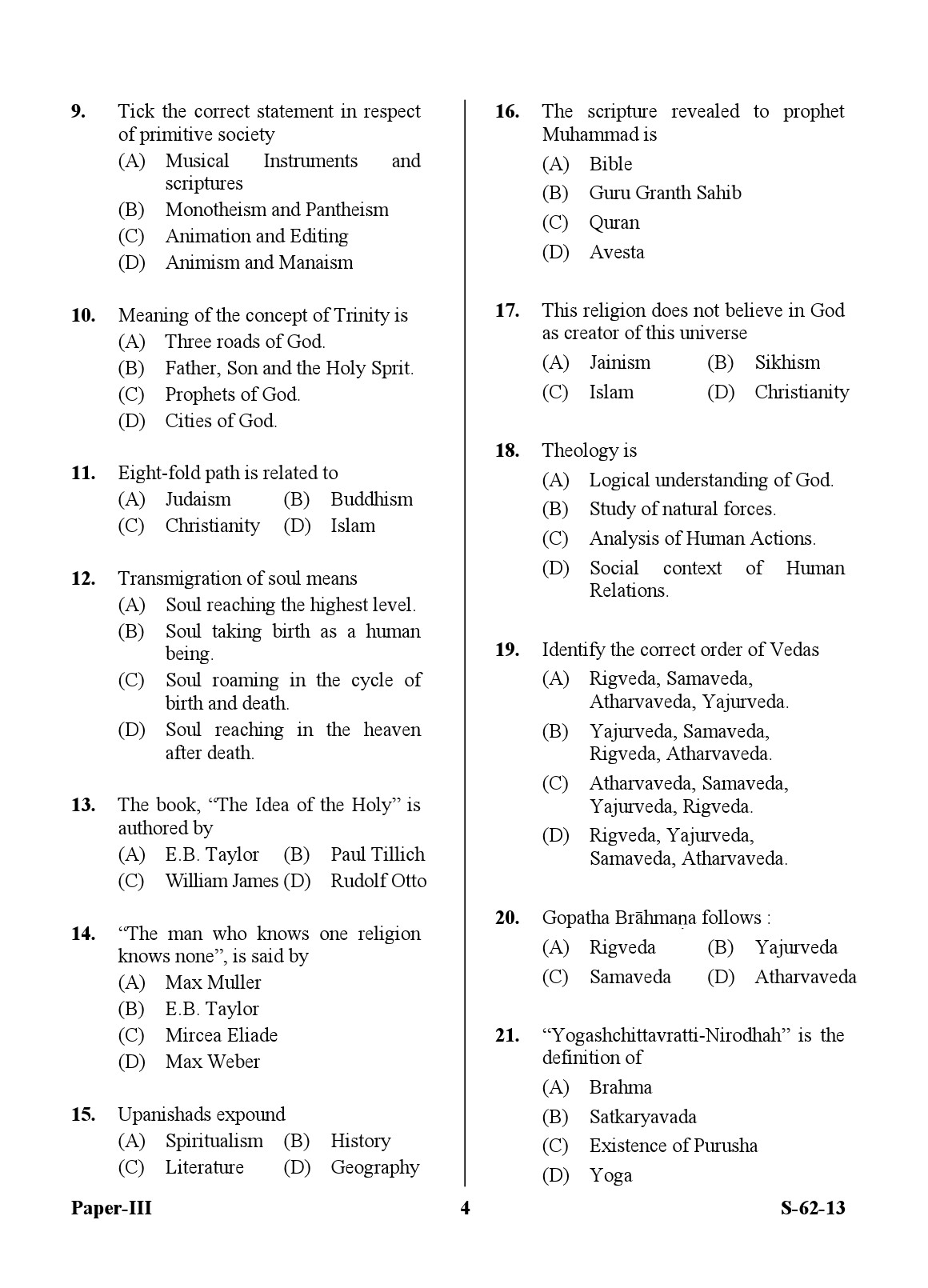 UGC NET Comparative Study of Religions Question Paper III Exam September 2013 4