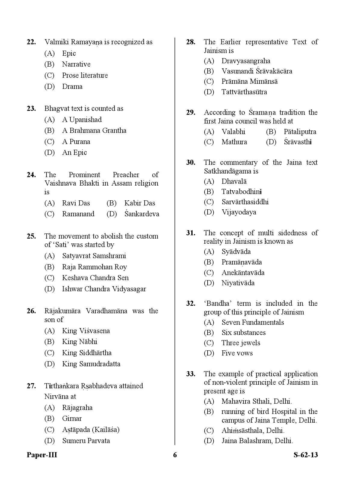 UGC NET Comparative Study of Religions Question Paper III Exam September 2013 6