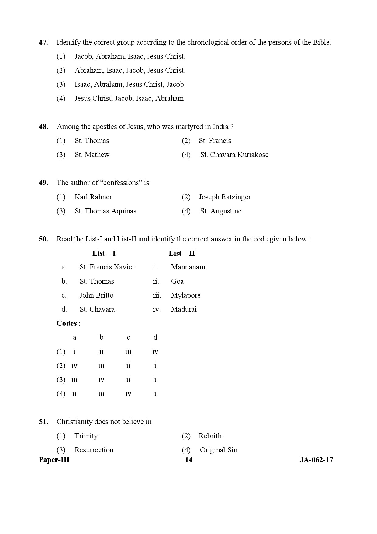 UGC NET Comparative Study of Religions Question Paper III January 2017 14