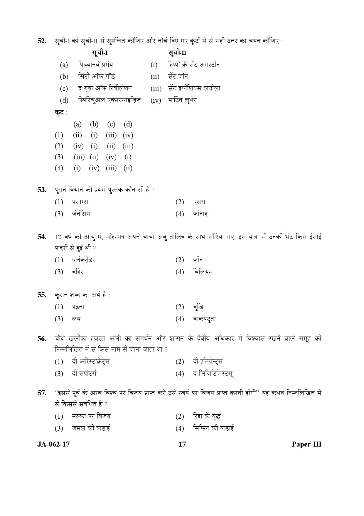 UGC NET Comparative Study of Religions Question Paper III January 2017 17