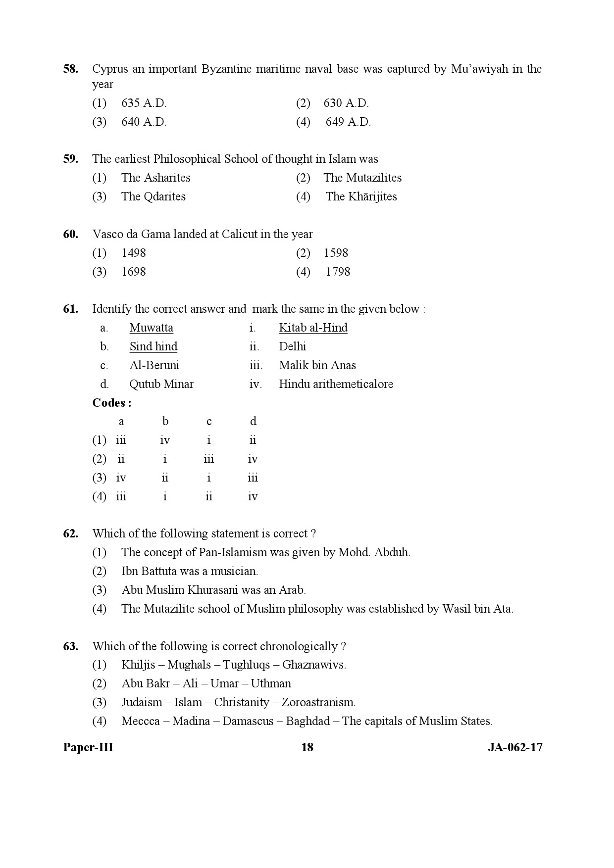 UGC NET Comparative Study of Religions Question Paper III January 2017 18