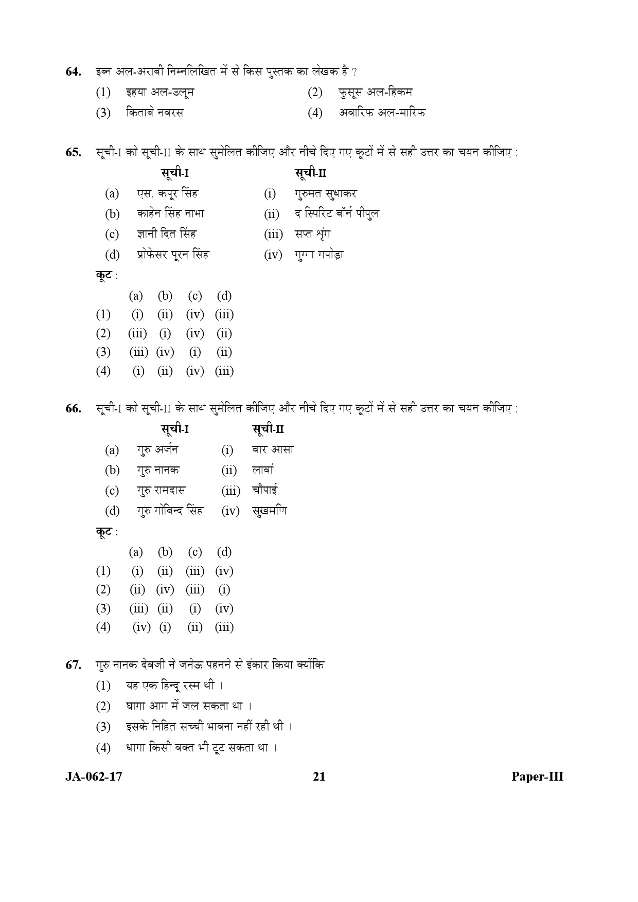 UGC NET Comparative Study of Religions Question Paper III January 2017 21