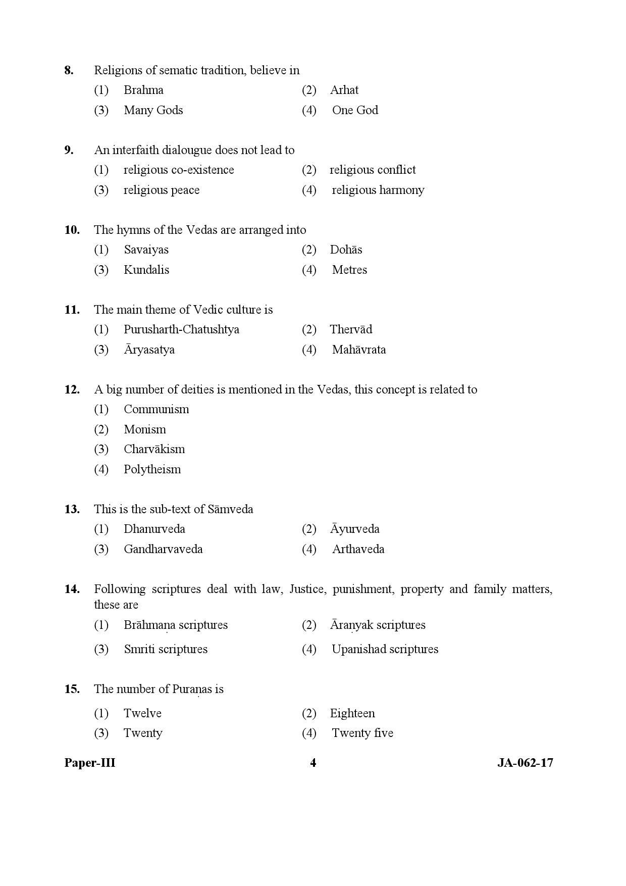 UGC NET Comparative Study of Religions Question Paper III January 2017 4