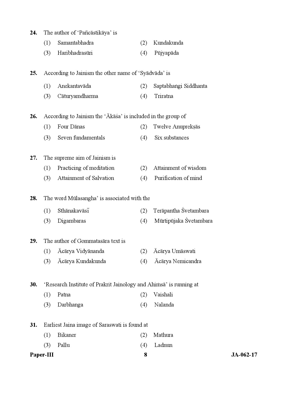 UGC NET Comparative Study of Religions Question Paper III January 2017 8