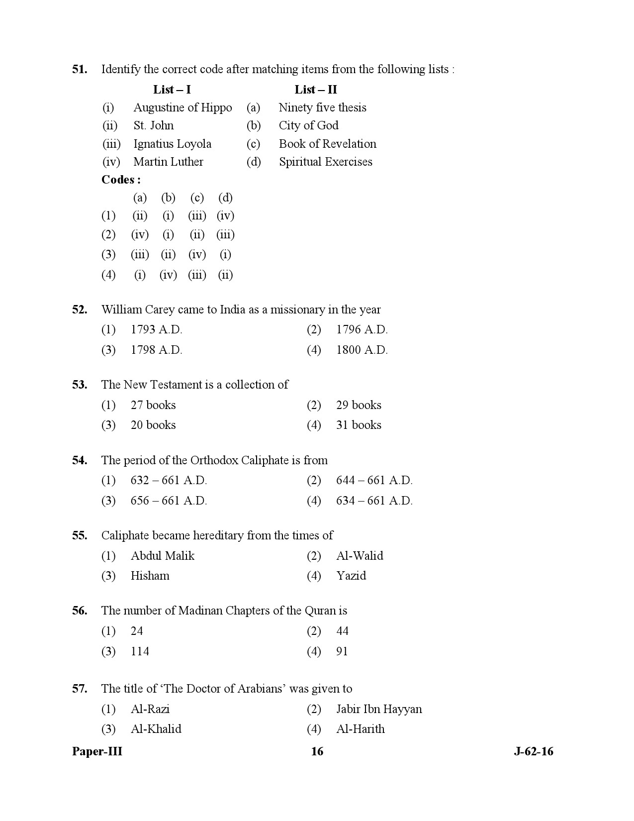 UGC NET Comparative Study of Religions Question Paper III July 2016 16