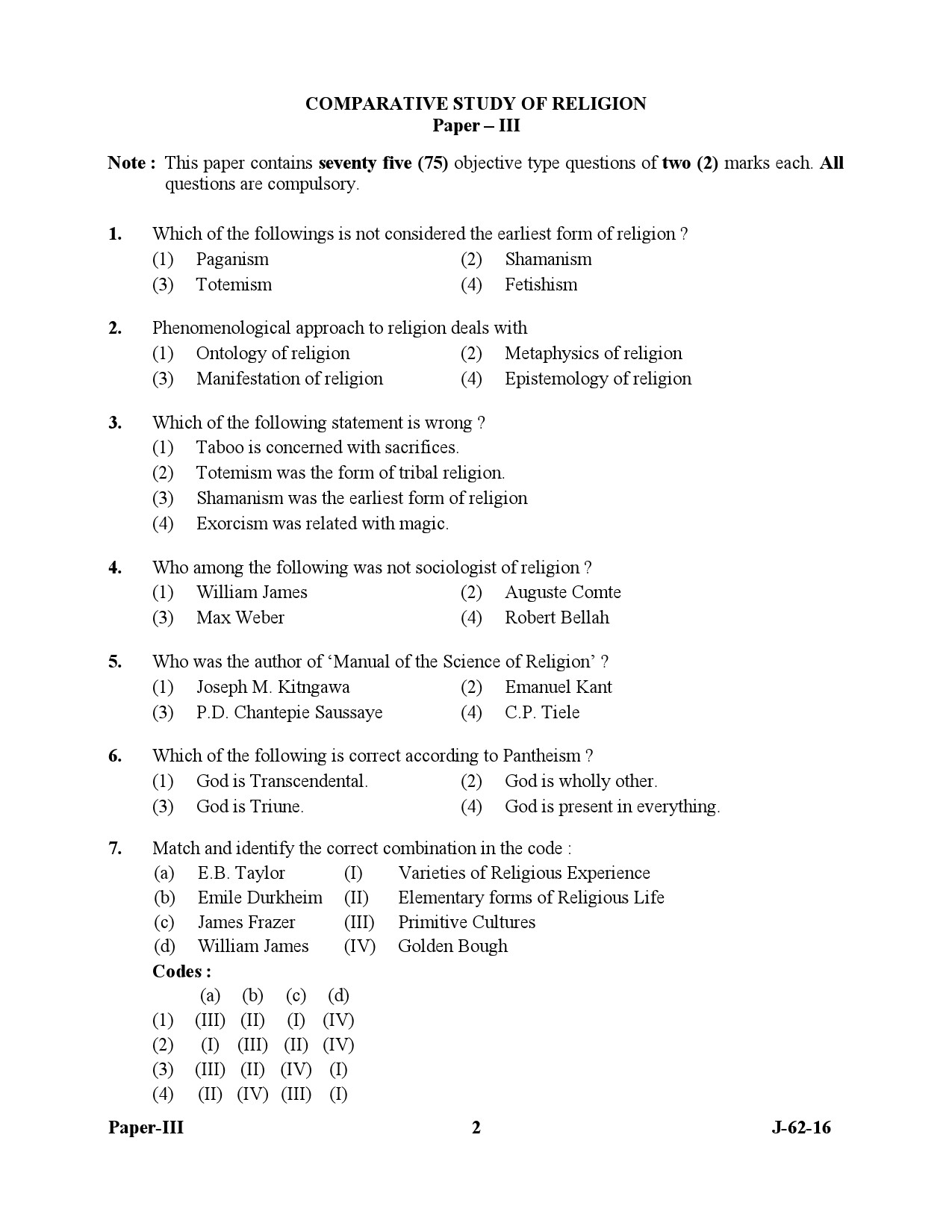 UGC NET Comparative Study of Religions Question Paper III July 2016 2