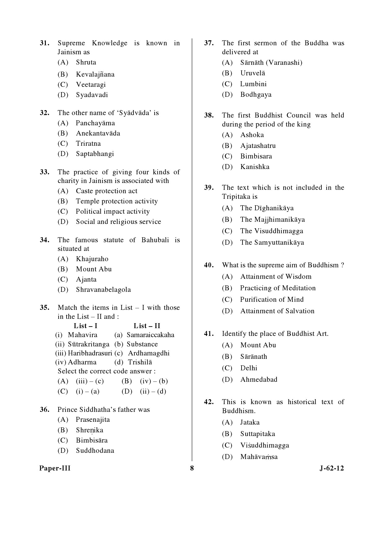 UGC NET Comparative Study of Religions Question Paper III June 2012 8