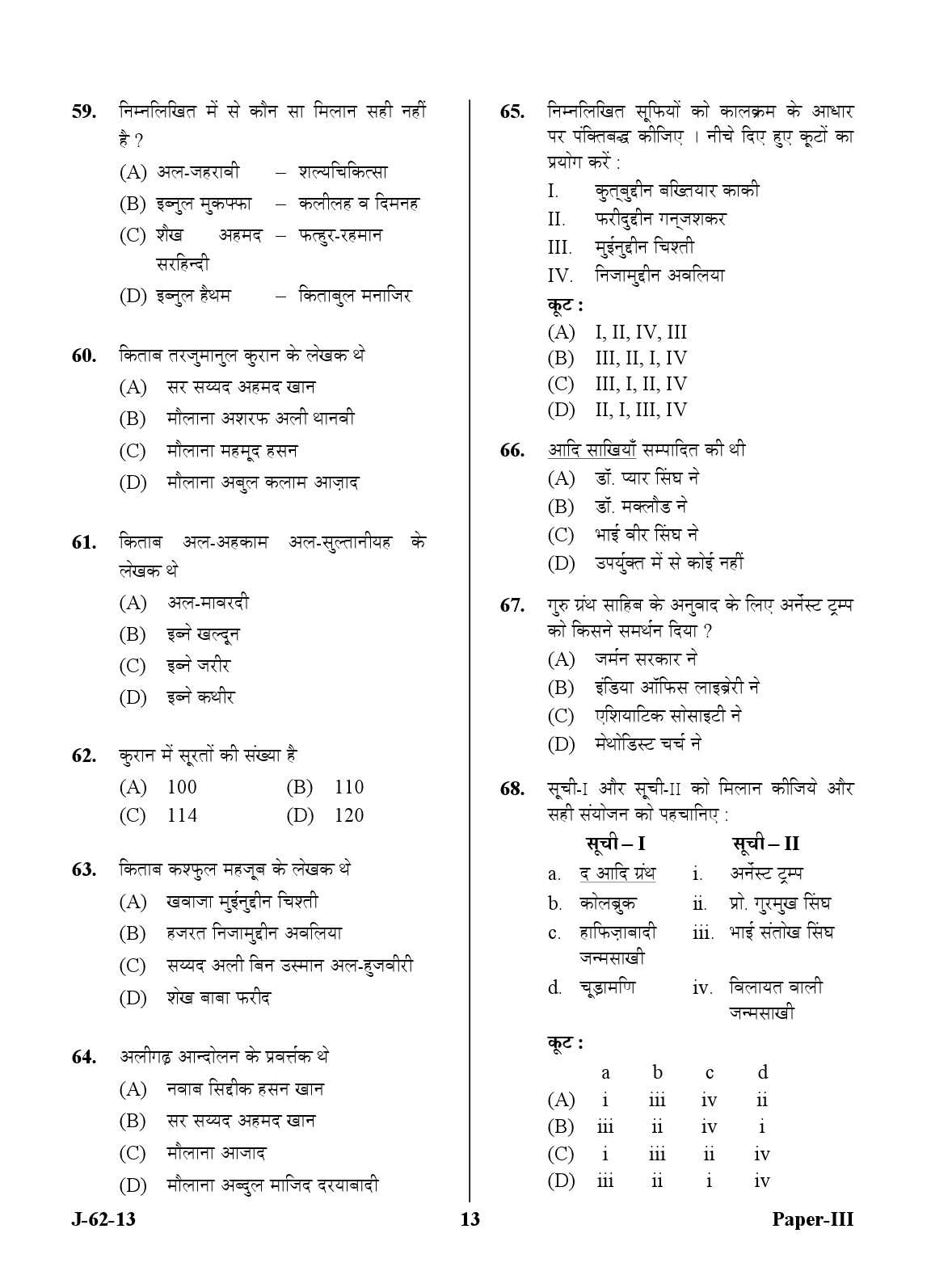 UGC NET Comparative Study of Religions Question Paper III June 2013 13