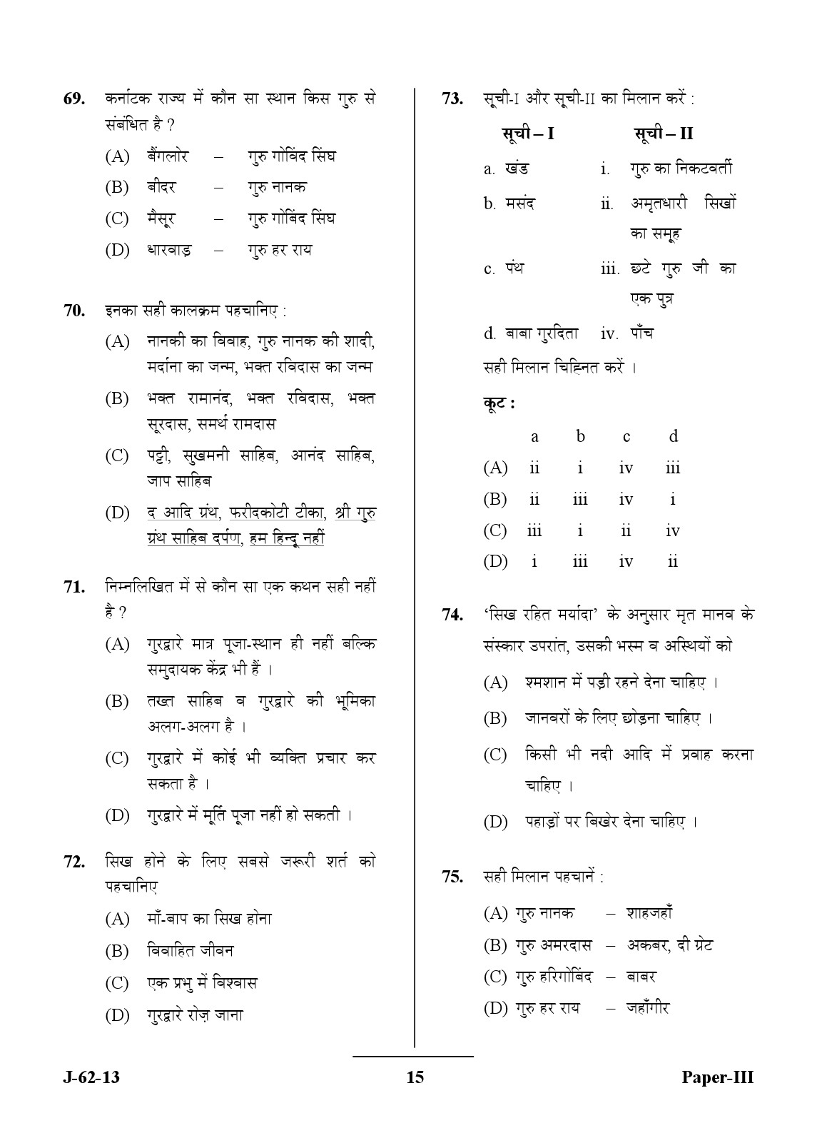 UGC NET Comparative Study of Religions Question Paper III June 2013 15